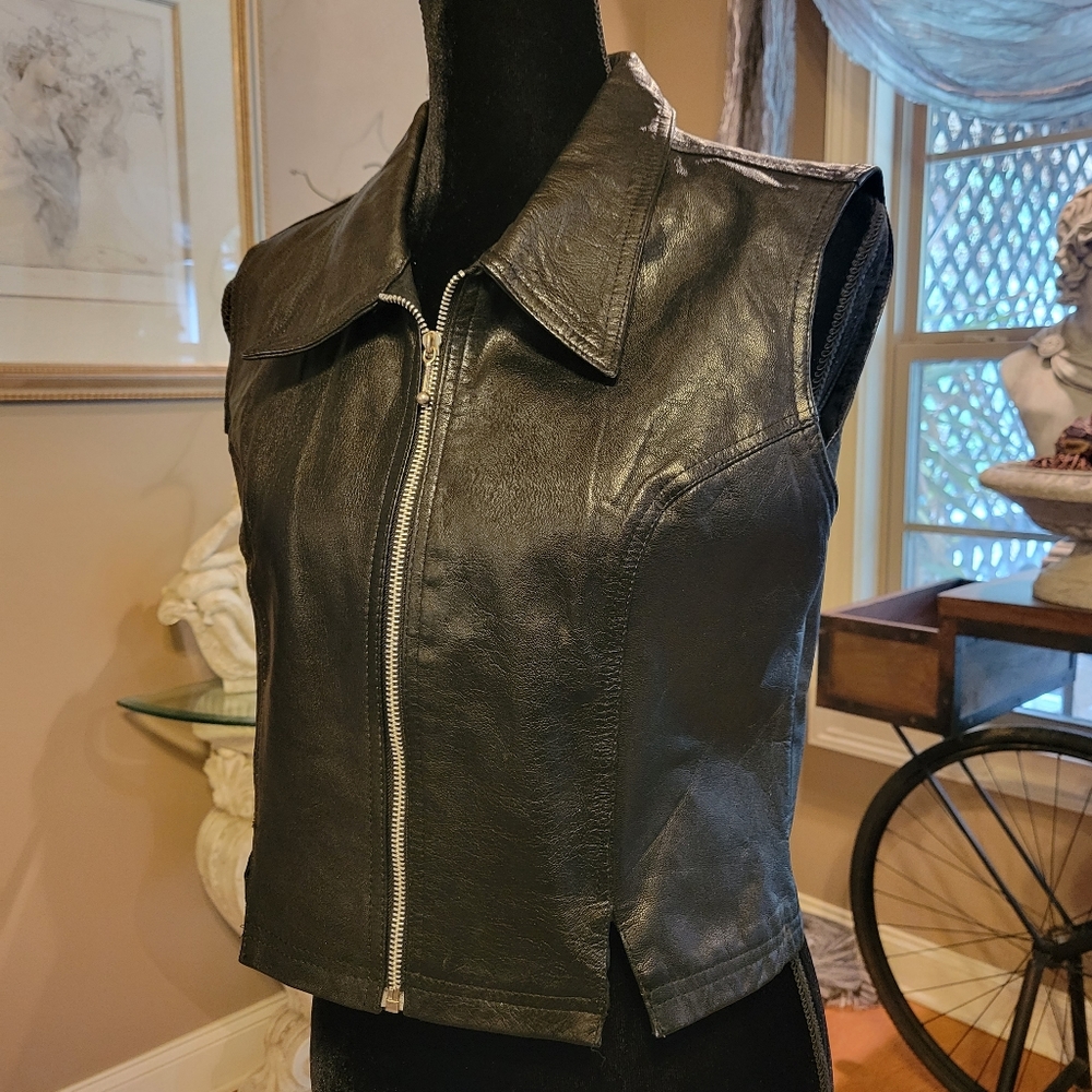 Leather Vest by New Identity in Large Sleeveless Moto Biker Summer